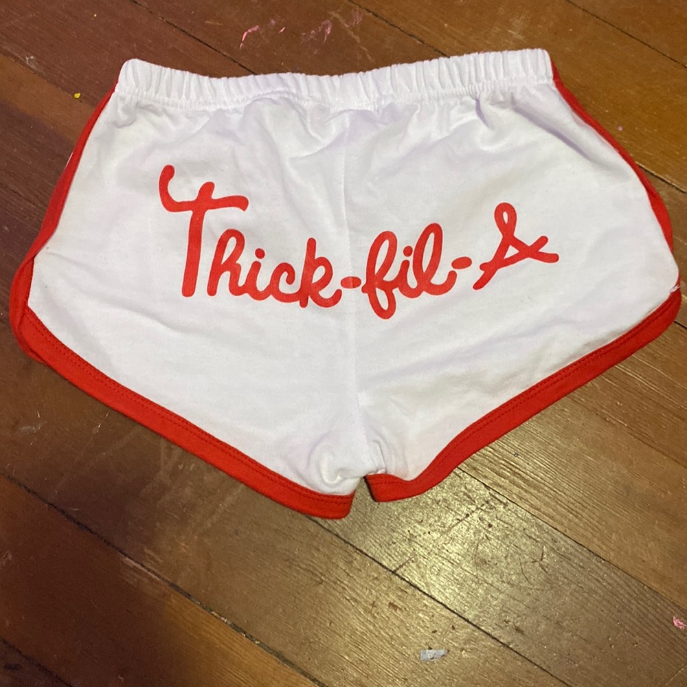 Red and white crop top and booty shorts